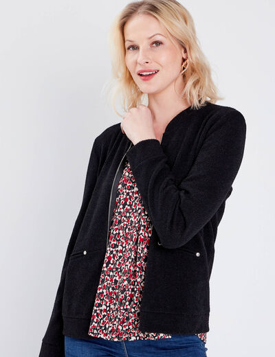 Gilet manches longues zippé noir femme