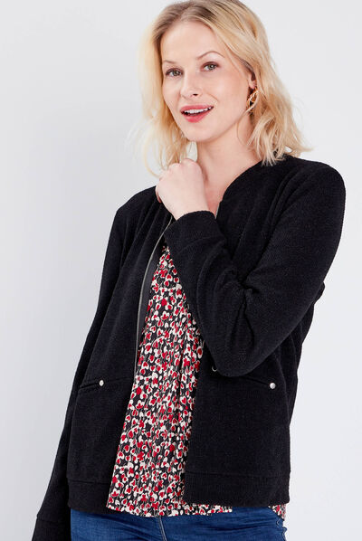 Gilet manches longues zippé noir femme