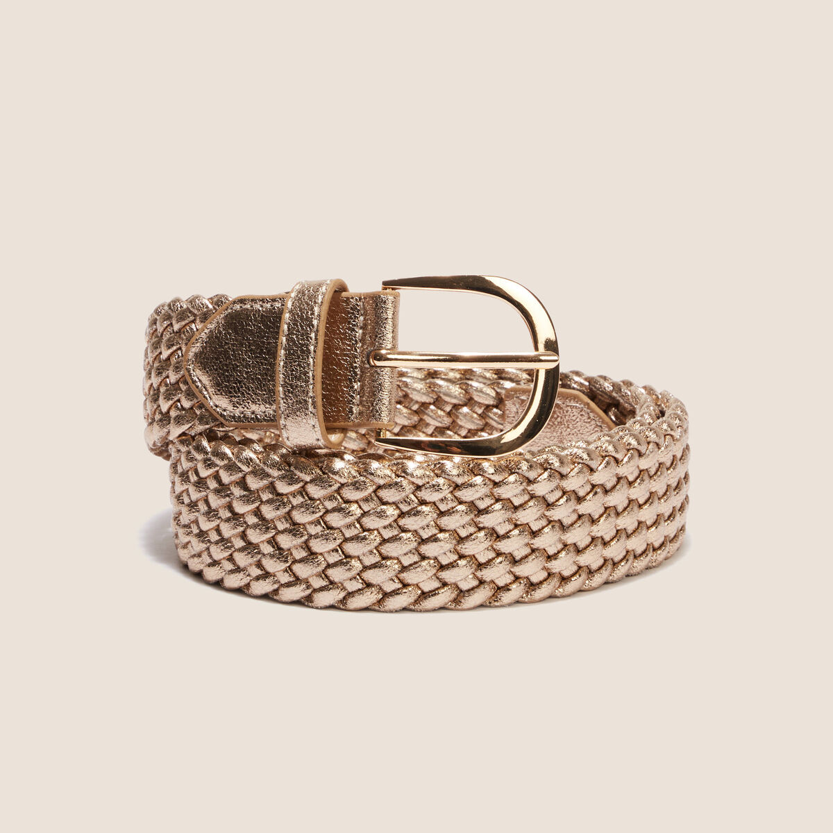 Ceinture tress&eacute;e m&eacute;taliss&eacute;e couleur or femme
