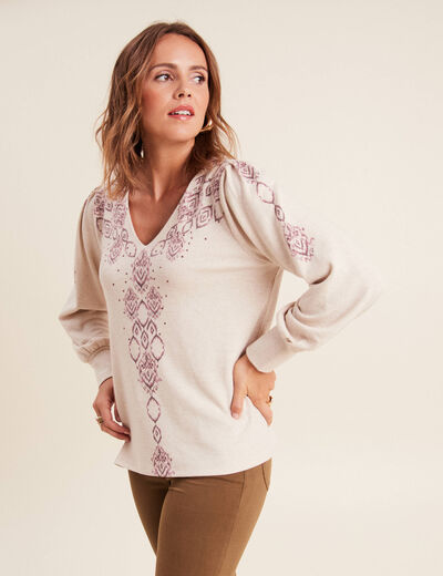 T-shirt manches longues creme femme