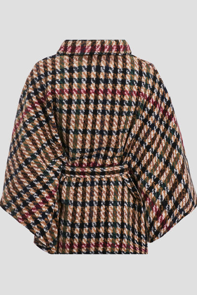 Poncho boutonné ceinturé ecru femme