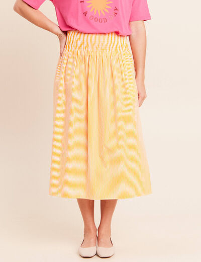 Jupe longue pliss&eacute;e orange femme