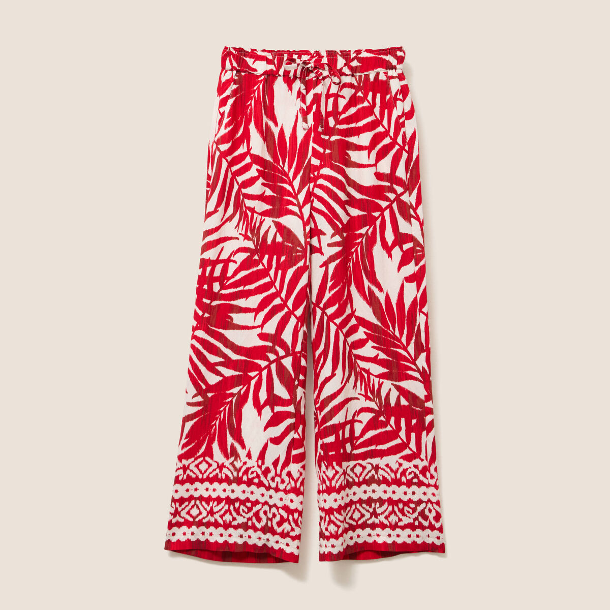 Pantalon large taille haute ecru femme