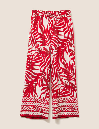 Pantalon large taille haute ecru femme