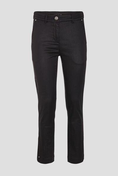 Pantalon ajusté enduit 7/8ème noir femme