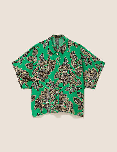 Chemise ample manches courtes fluide vert femme