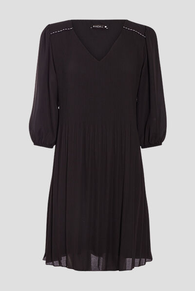 Robe droite plissée noir femme