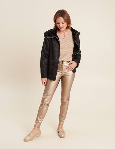 Manteau court zippé noir femme