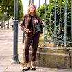 Pantalon coupe mom 7/8&egrave;me marron fonc&eacute; femme