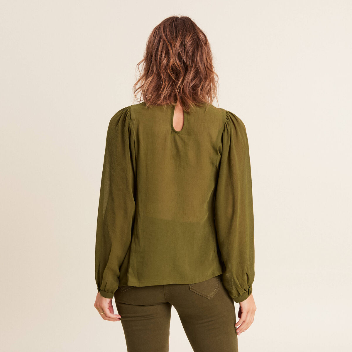 Blouse manches longues vert olive femme