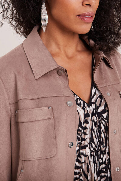 Veste droite suédine taupe femme