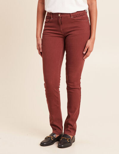 Jean coupe ajust&eacute;e taille bascul&eacute;e marron femme