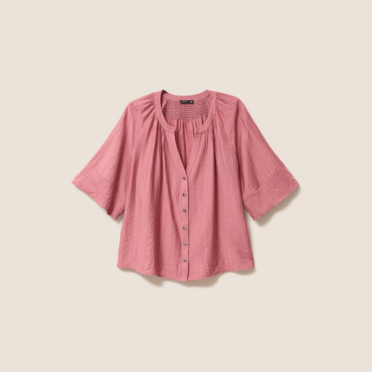 Blouse ample col v manches 3/4 mauve femme