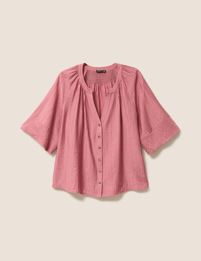 Blouse ample col v manches 3/4 mauve femme