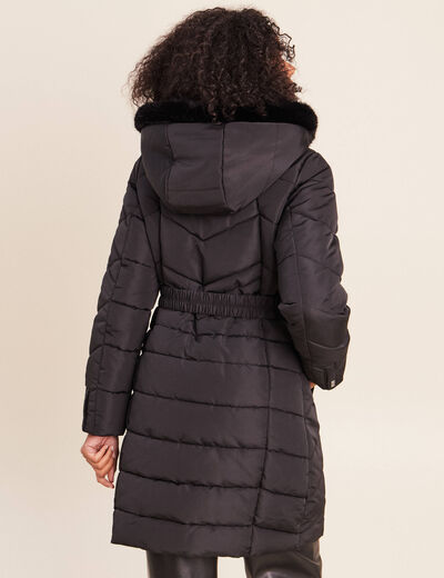 Doudoune cintr&eacute;e &agrave; capuche doubl&eacute;e noir femme
