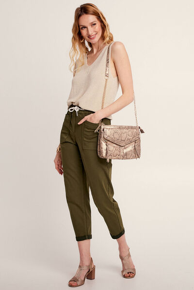 Pantalon flou à coulisse vert olive femme