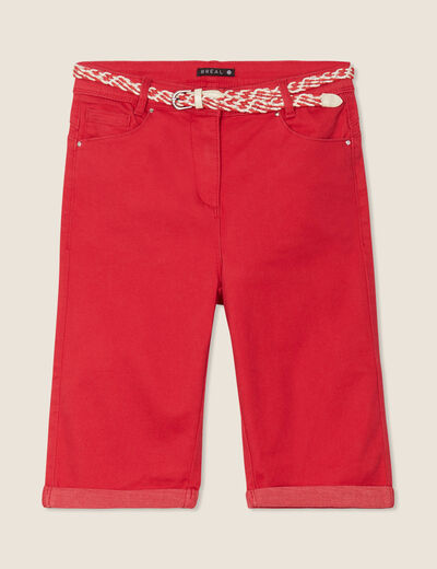 Bermuda ajusté ceinturé rouge femme