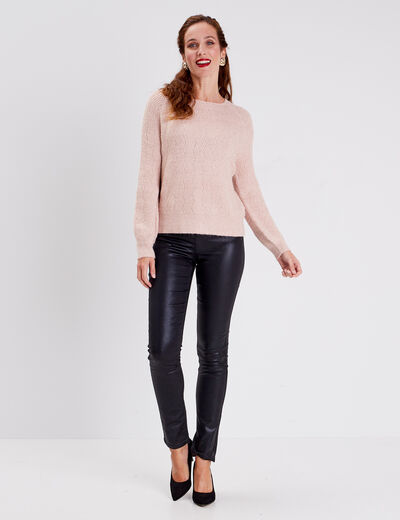 Pantalon ajusté enduit noir femme