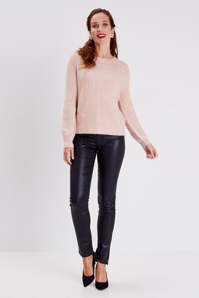 Pantalon ajusté enduit noir femme