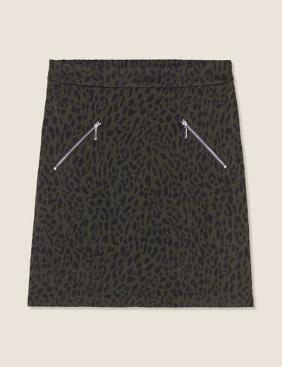 Jupe droite détails zippés vert kaki femme