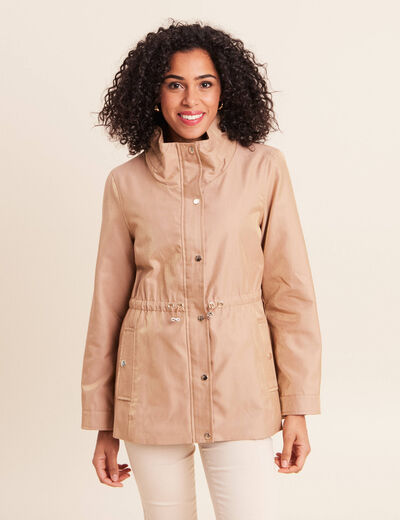 Parka ajust&eacute;e mi-longue brillante sable femme