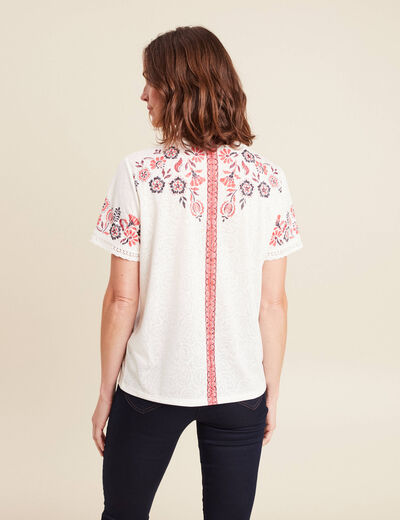 t-shirt droit court manches courtes ecru femme