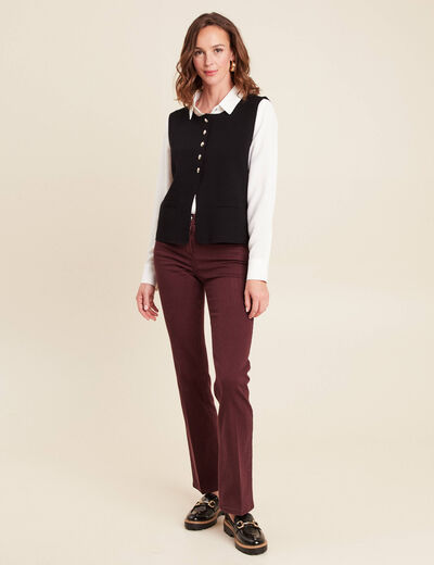 gilet droit court sans manches col rond noir femme