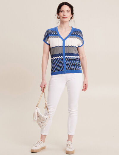Pull à manches courtes bleu femme