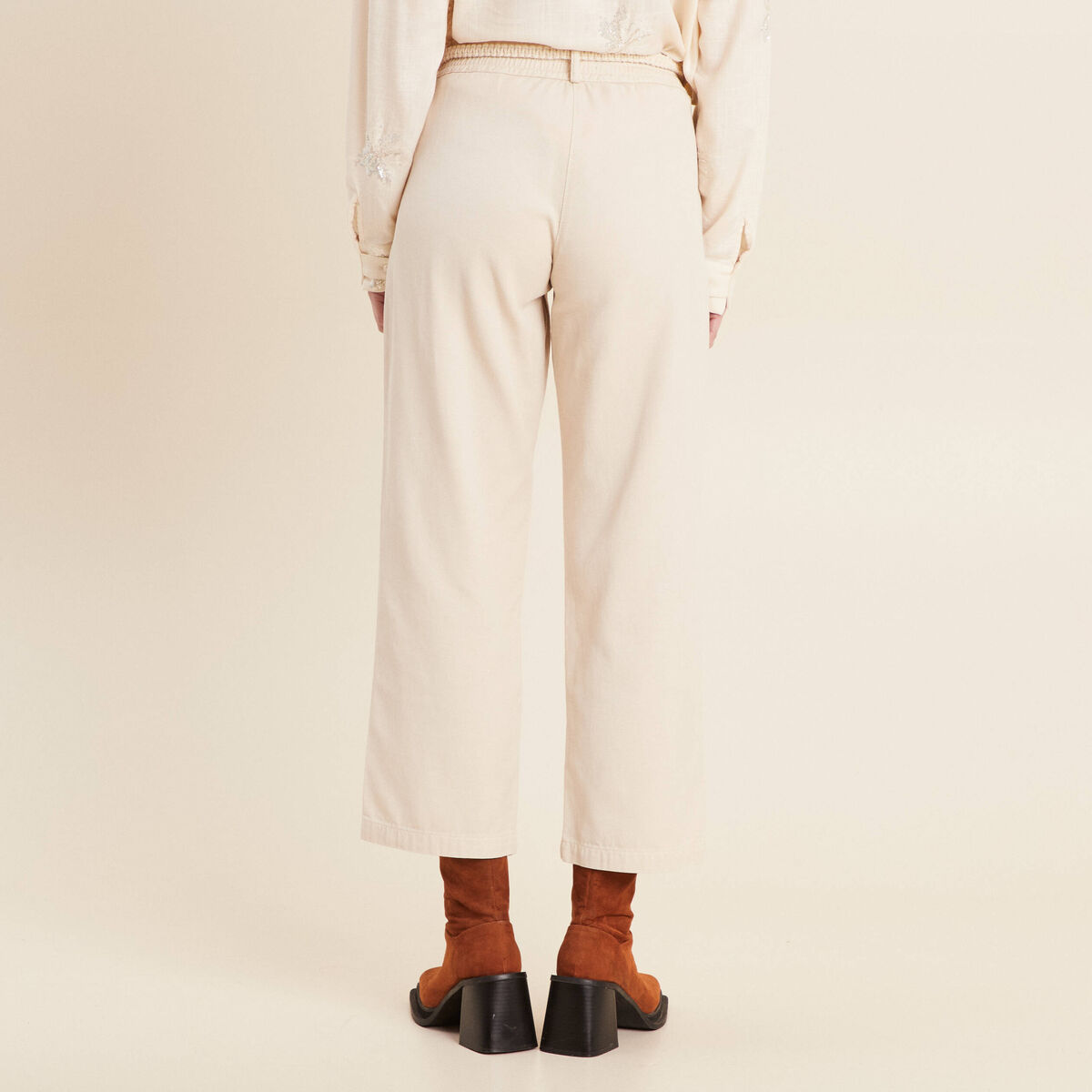 Pantalon large 7/8ème à pinces ivoire femme