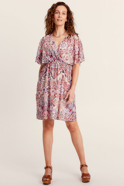 Robe évasée col cache-coeur multicolore femme