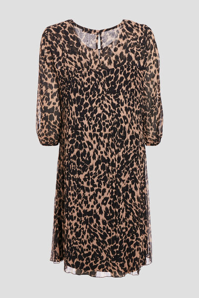 Robe droite manches 3/4 beige femme
