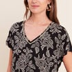 Blouse col v manches courtes noir femme