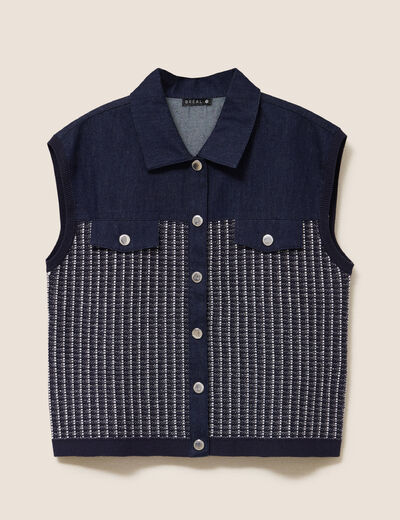Veste sans manches col chemise bleu marine femme