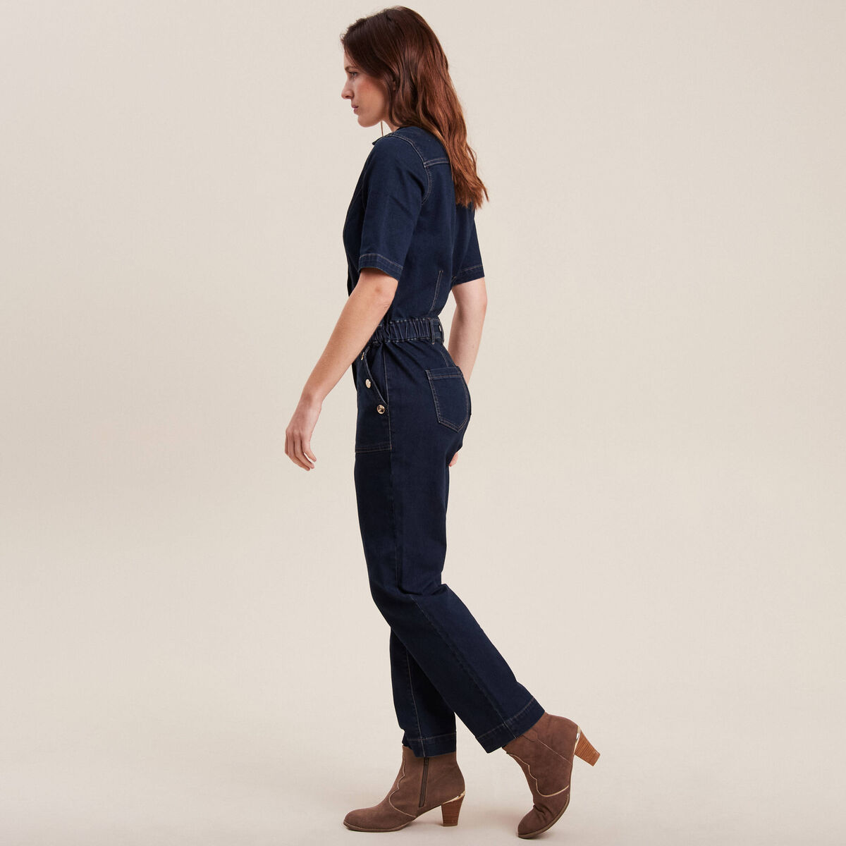 Combinaison pantalon en jean denim brut femme
