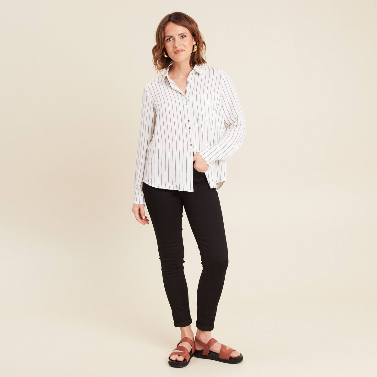 Chemise manches longues gris fonc&eacute; femme