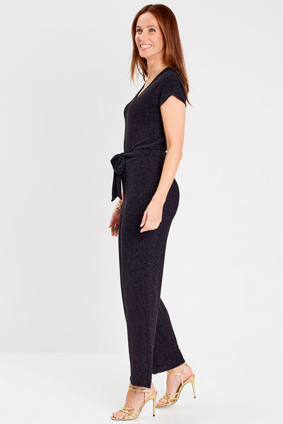 Combinaison pantalon ceinturée noir femme