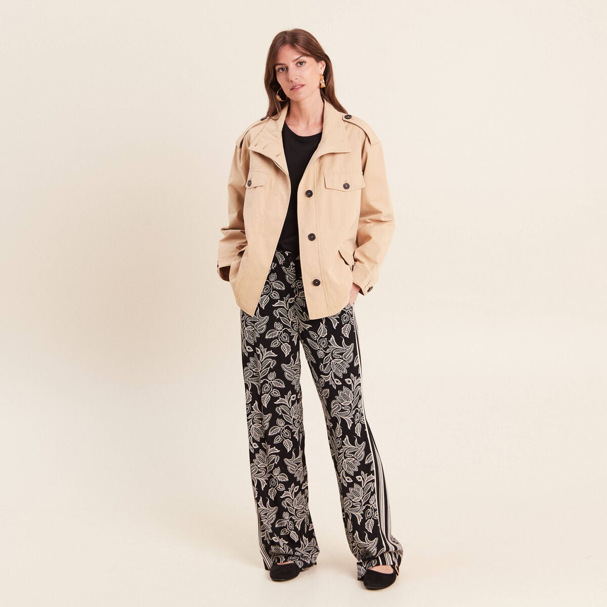 Trench col montant doubl&eacute; beige femme