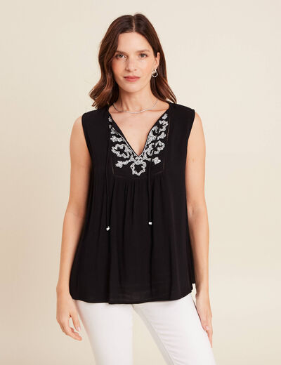 Blouse ample sans manches col rond noir femme