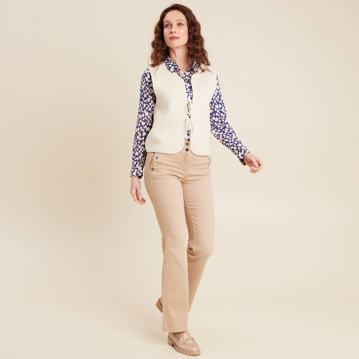 Gilet sans manches matelassé ecru femme
