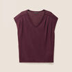 Top col v manches courtes en lin prune femme