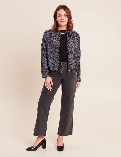 Veste bas resserr&eacute; manches longues bleu femme