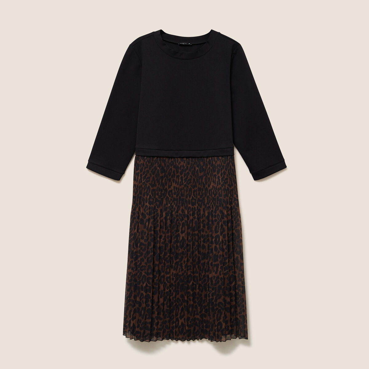Robe bi-mati&egrave;re &eacute;vas&eacute;e col rond marron femme