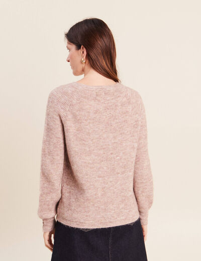 Pull col rond beige femme