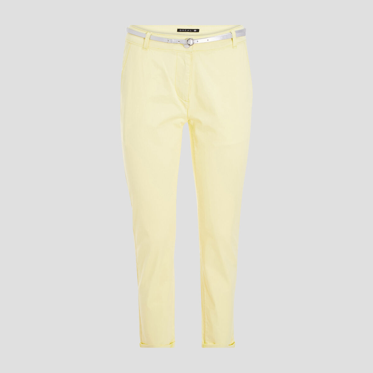 Pantalon chino droit jaune pastel femme