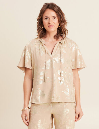 Blouse ample manches courtes beige fonce femme