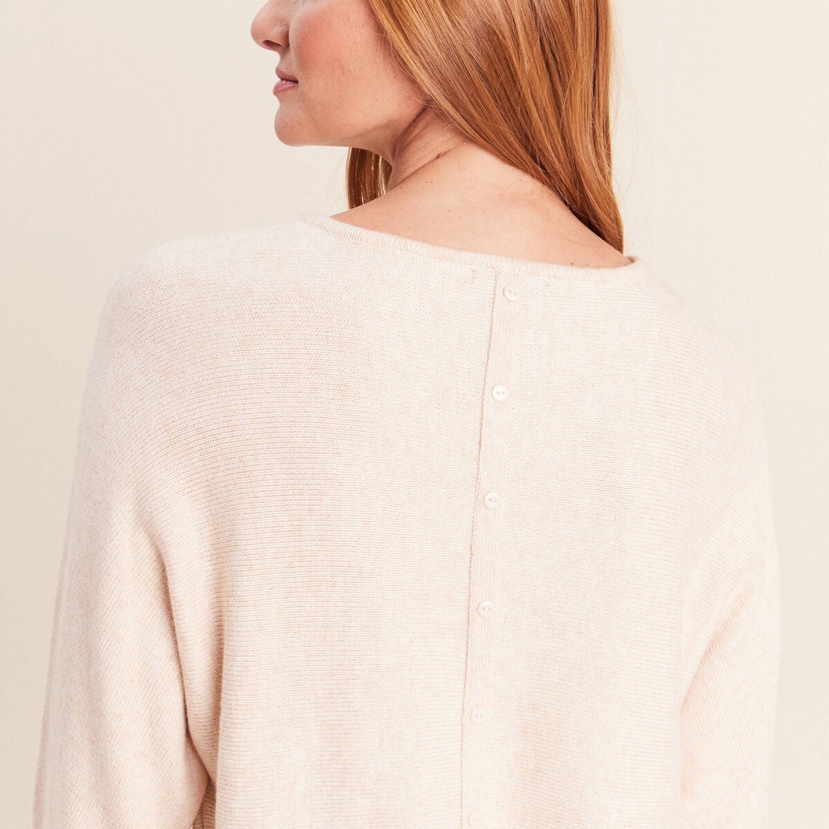Pull col rond manches longues beige femme