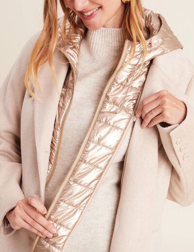 Manteau droit à capuche creme femme