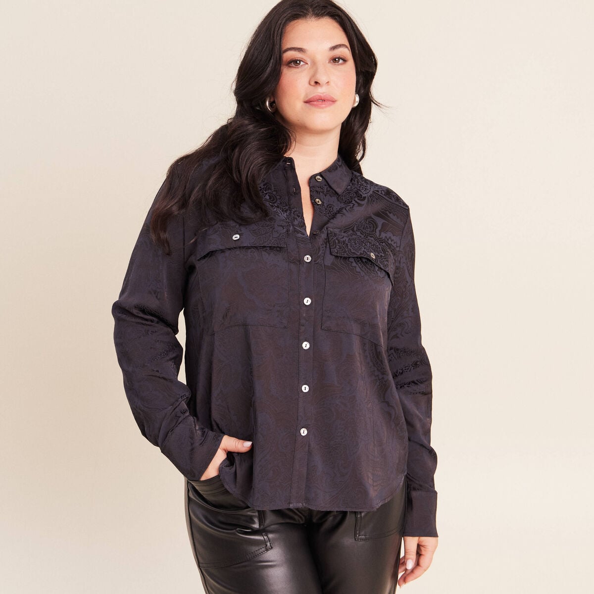 Chemise manches longues bleu femme