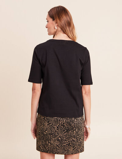 T-shirt ajust&eacute; col rond manches coudes noir femme