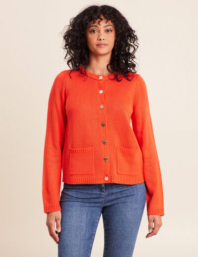 Gilet droit long &agrave; manches longues orange fonc&eacute; femme